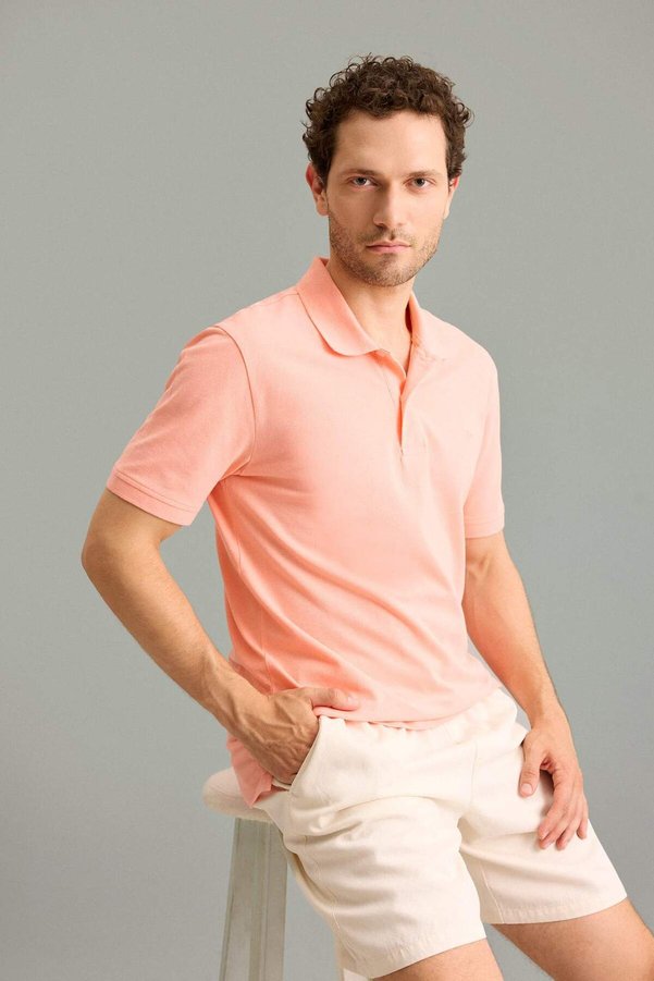 Defacto 100% Cotton Slim Fit Slim Fit Polo Collar Embroidered Short Sleeve T-Shirt D7665Ax26Sm
