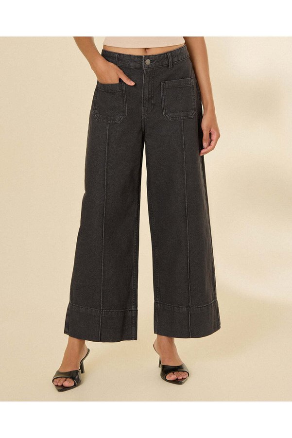 REDTAG Women Dark Grey Wide Leg Cropped Jeans