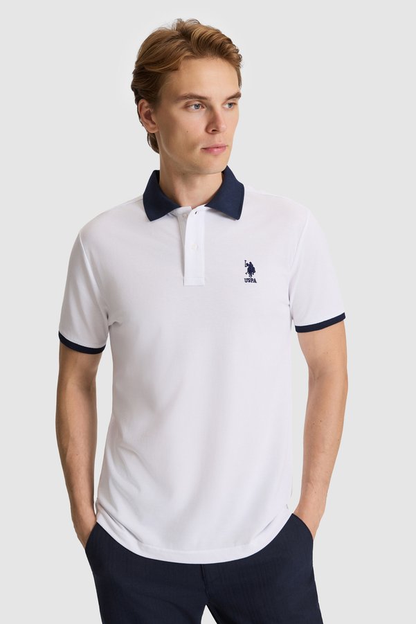 U.S. Polo Assn. Men's White Regular Fit Polo Collar Basic T-Shirt 50326978-Vr013