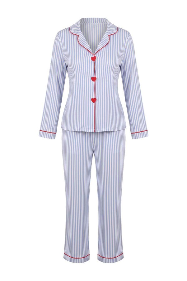 Trendyol Collection White-Blue Viscose Flat Shally Woven Pajamas Set Thmaw25Pt00179