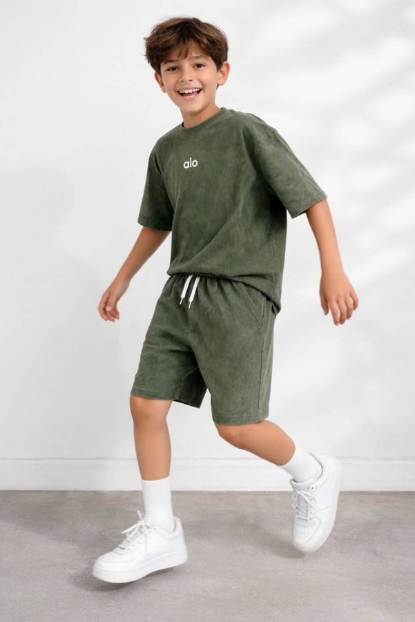 Rotito Boy's Tie-Dye Patterned Oversize Shorts Set | 2 Thread Cotton Summer Set