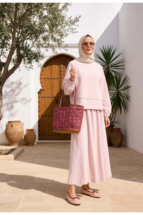 Aselim Hijap Moda Mihra Modal Fabric Oversize Skirt Suit Dusty Pink