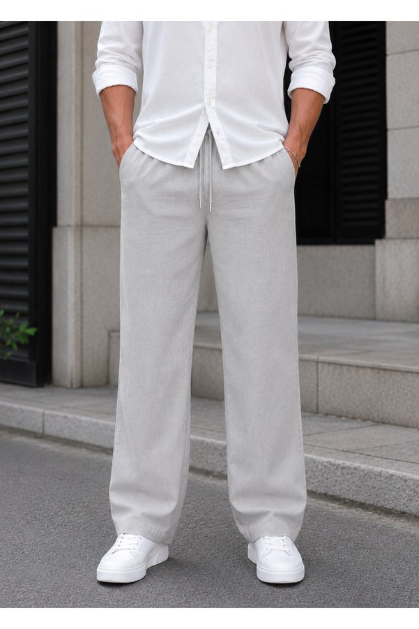 by fiyaka fashion Men's Baggy Linen Trousers with Elastic Waist, Stylish and Comfortable for Everyday Use