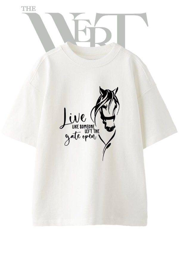 THEWERT Horse Head Design Printed Unisex White Oversize T-Shirt