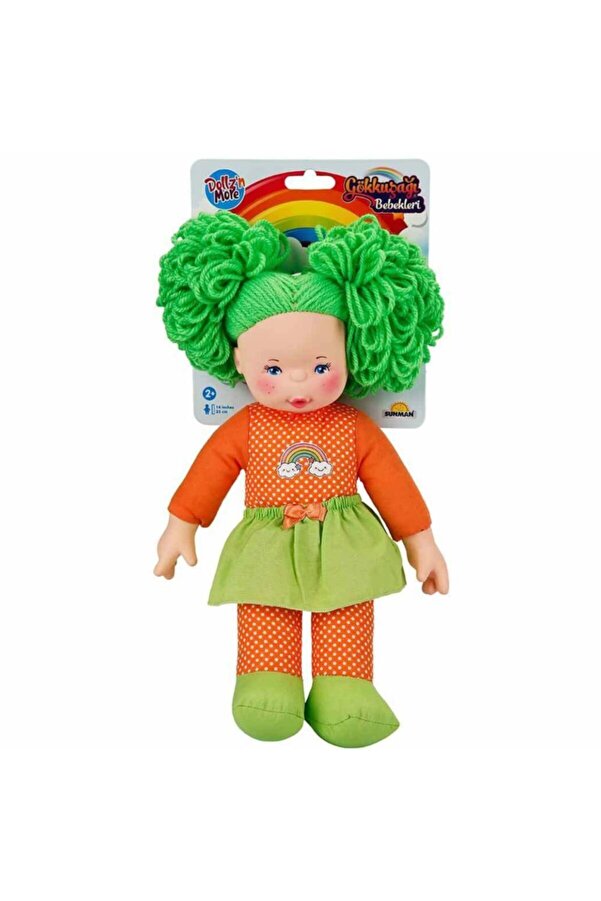 Genel Markalar Kum Gökkuşağı Bebekleri Saçlı Dolgu Bebek 35 Cm - Yeşil