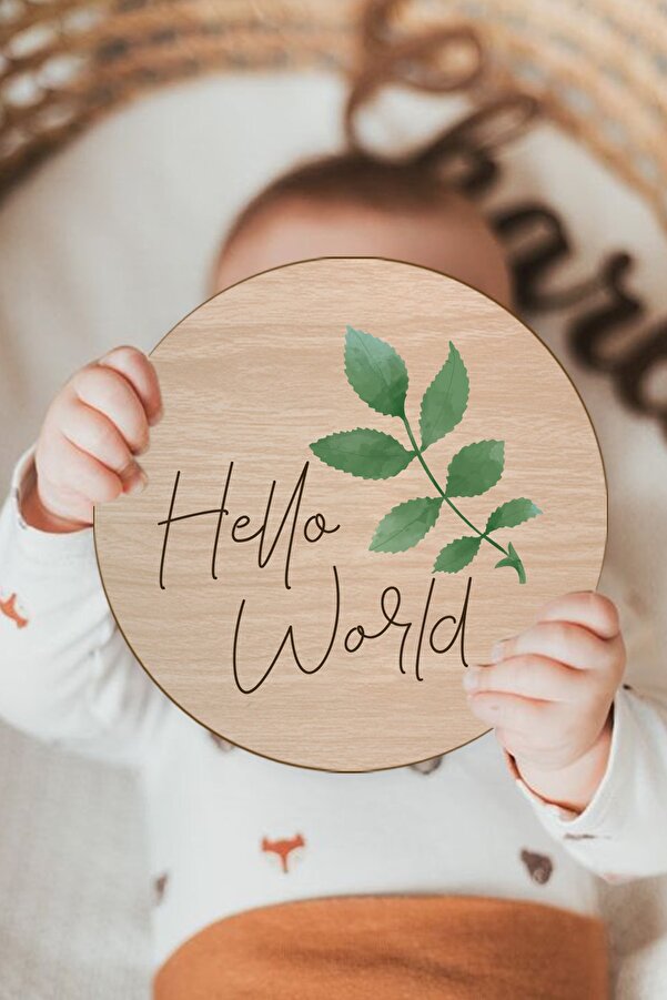 Enjoymydesign Hello World Bebek Milestone Anı Kartı Bebek Hediyelik 14 cm Yenidoğan Bebek Fotoğraf Çekimi Kartı