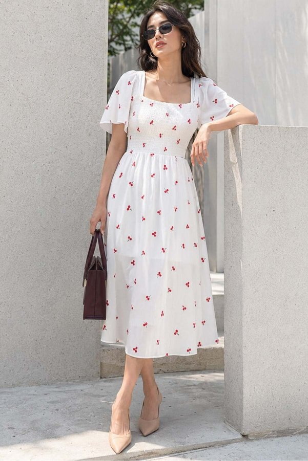 Madmext White Patterned Midi Length Women's Dress Mg2475