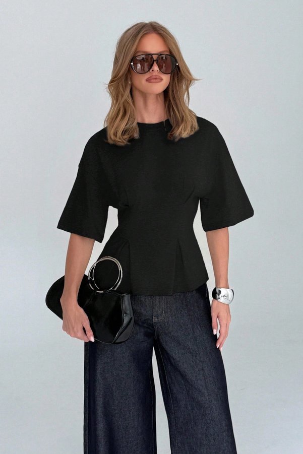 Tarz Cool Women's Oversize Basic T-Shirt with Pleated Detail, Comfortable Cut, Casual Stylish Combination