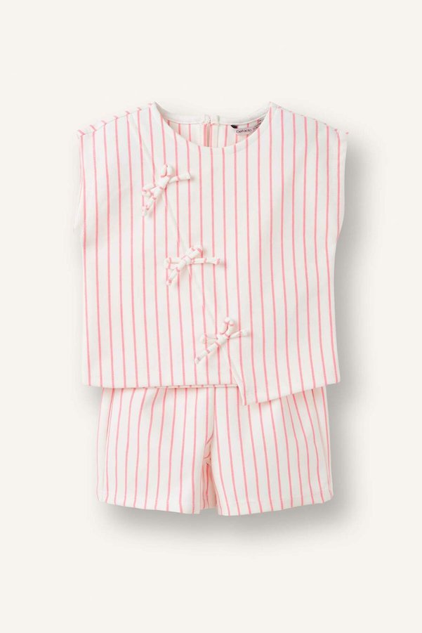 Defacto Crew Neck Striped Sleeveless Top Shorts Bottom 2-Piece Pink Set Baby Girl H8618A526Sm