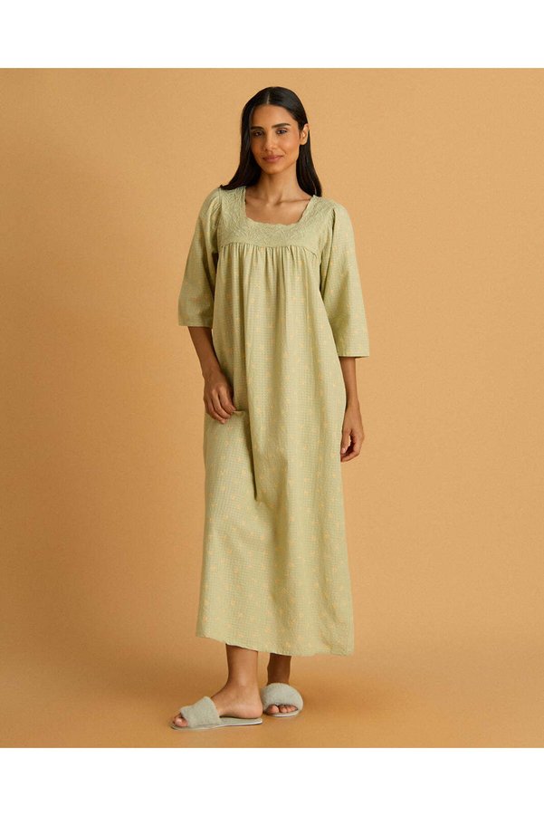 REDTAG Women Sage Lace Detail Nightgown