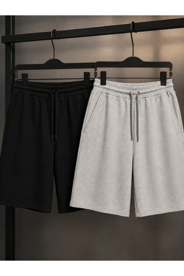 yx yustex sport 2-Piece Shorts (Black-Grey) Basic Summer Shorts Set - Comfortable Fit Above the Knee, 2-Piece Economic Package