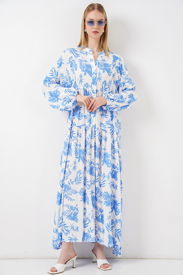 Bigdart Women's Patterned Long Hijab Dress 2585 - Ice Blue