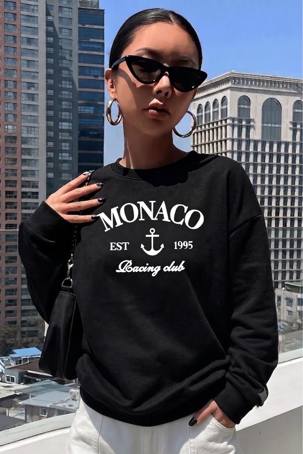 trendypassion Unisex Monaco Printed Crew Neck Sweatshirt