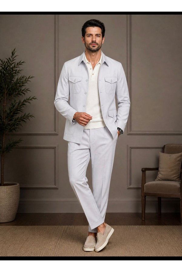 ilayda emir Ice Blue Men's Safari Suit