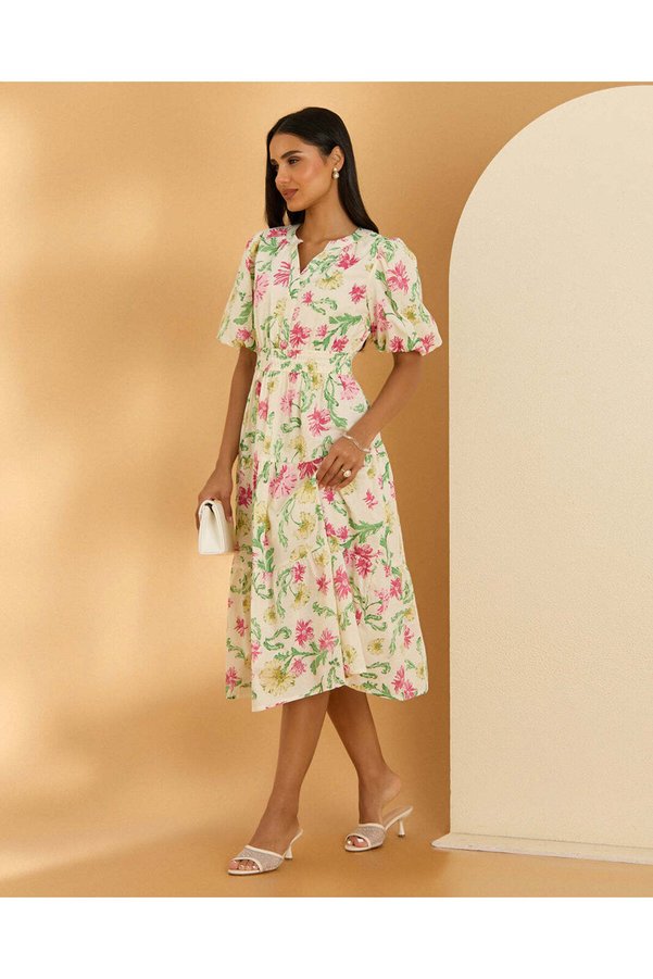 REDTAG Women Ivory Printed Midi Dress