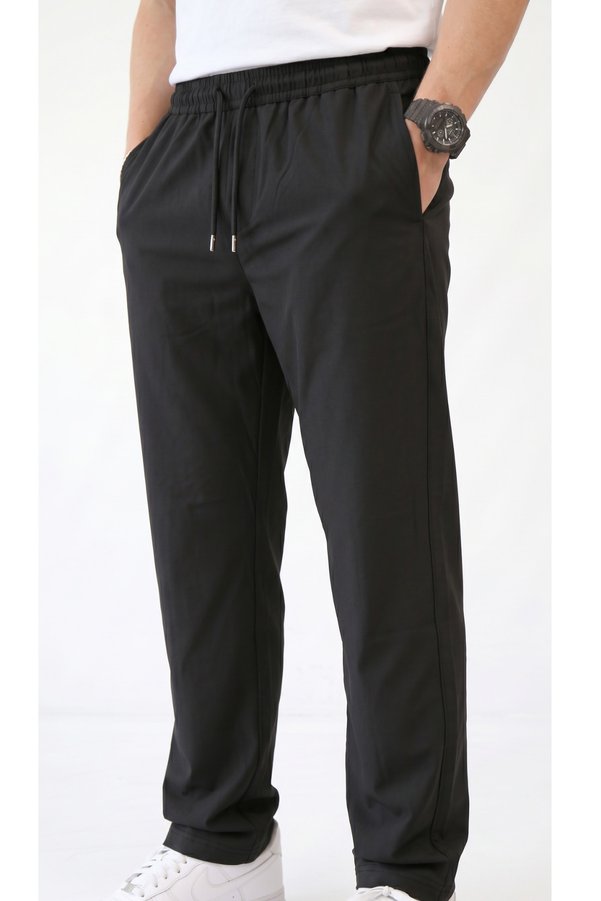 STRAVON Men's Black Parachute Fabric Ultra Light and Thin Loose Leg Comfortable Fit Pants