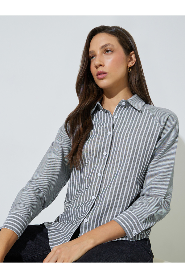Styli Striped Raglan Sleeve Button Down Shirt
