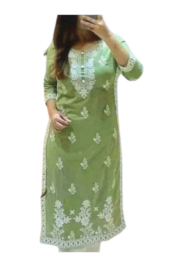 MYSMAR Green Rayon Cotton Salwar Kameez & Dupatta Set - FFT5826 | Green-Size:M-38-Inches