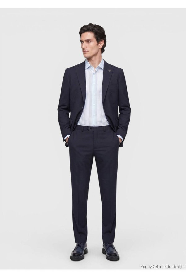 Ramsey Navy Blue Plain Modern Fit 100% Wool Suit
