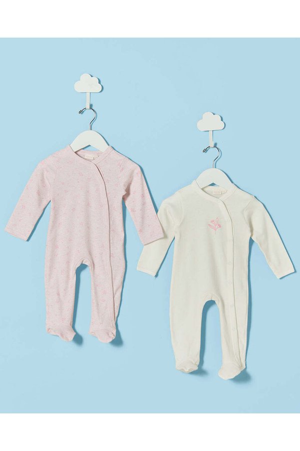 REDTAG Baby Girls Assorted Floral Print Sleepsuits 2-Pack