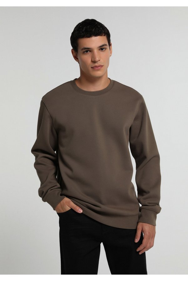 Colin’s Regular Fit Round Neck Plain Men's Brown Sweatshirt