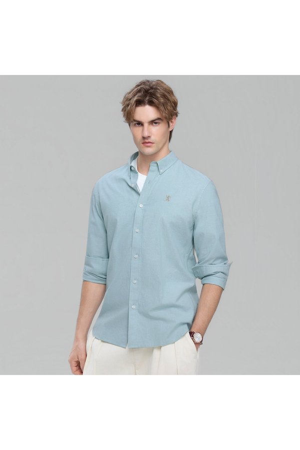 Giordano Men’s Cotton Slim Oxford Shirt with Embroidery