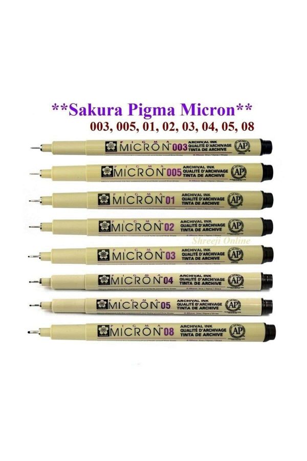 Bruynzeel - Sakura-Pigma Micron Technical Drawing Pen Set of 8 (0.03 - 0.05 - 0.1 - 0.2 - 0.3 - 0.4 - 0.5 - 0.8) 1