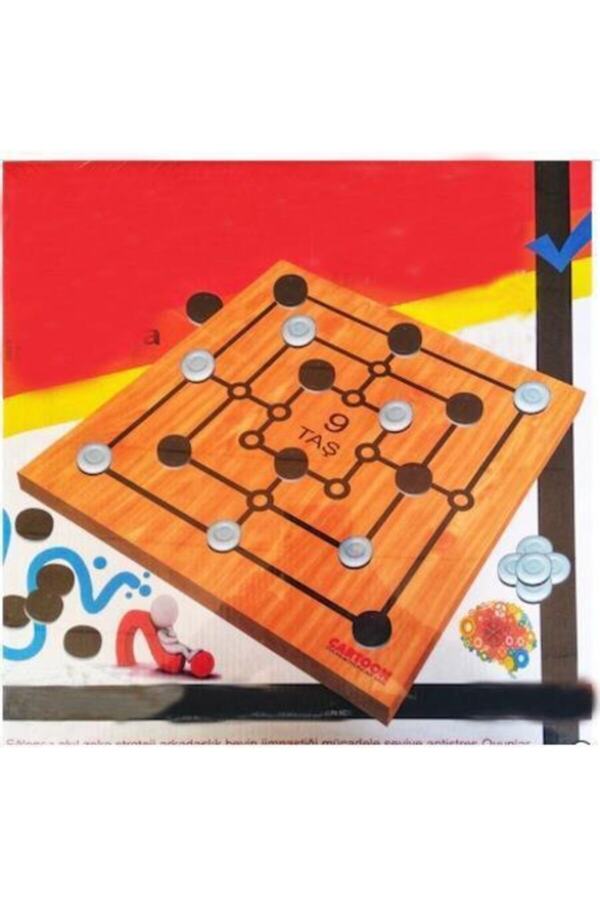 abnturk 9 Taş-3 Taş 2 Oyun Bir Arada Profesyonel Ahşap 33x33cm Zeka Oyunu