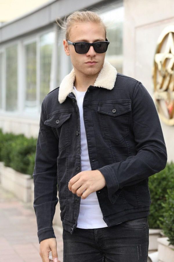 Mens black lined denim jacket online