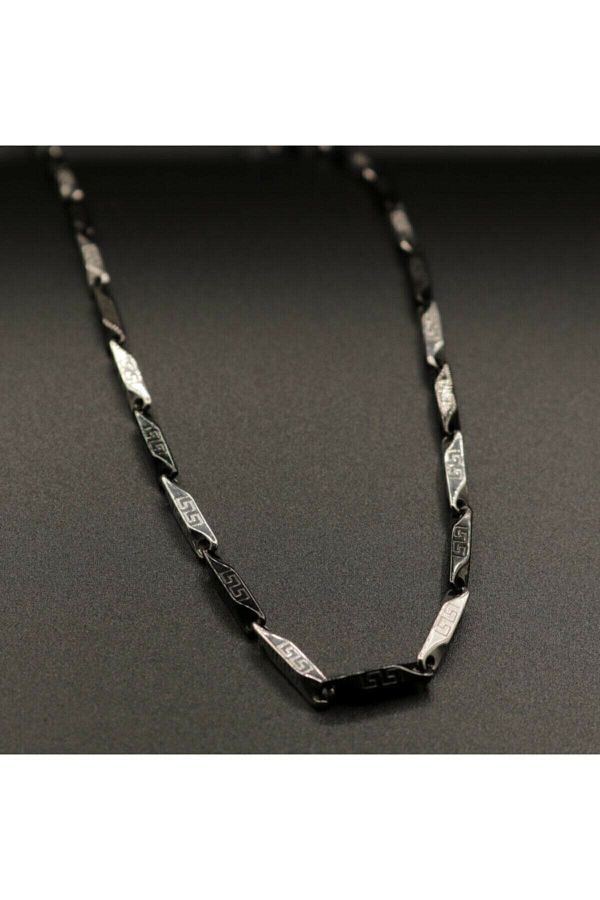 Loca Collection-Black Gray Cube Triangle Men's Steel Necklace 1