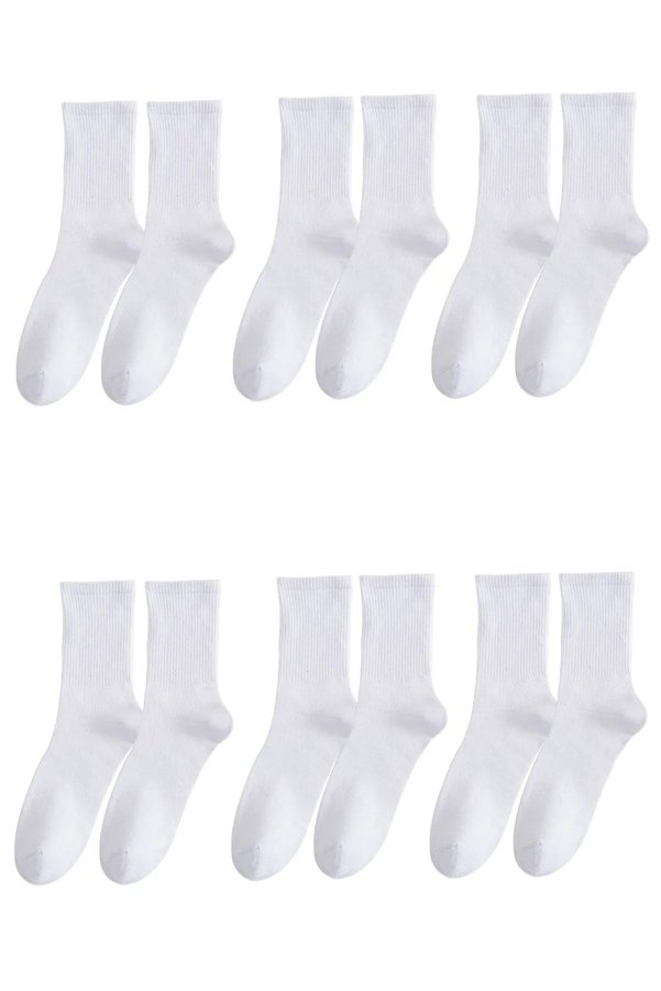 White ribbed tennis socks, six pairs