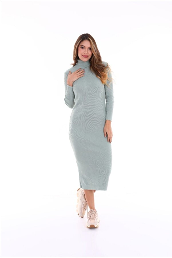 GUUZİA Fashion Macka Park Women's Water Green Mint Knitted Ribbed