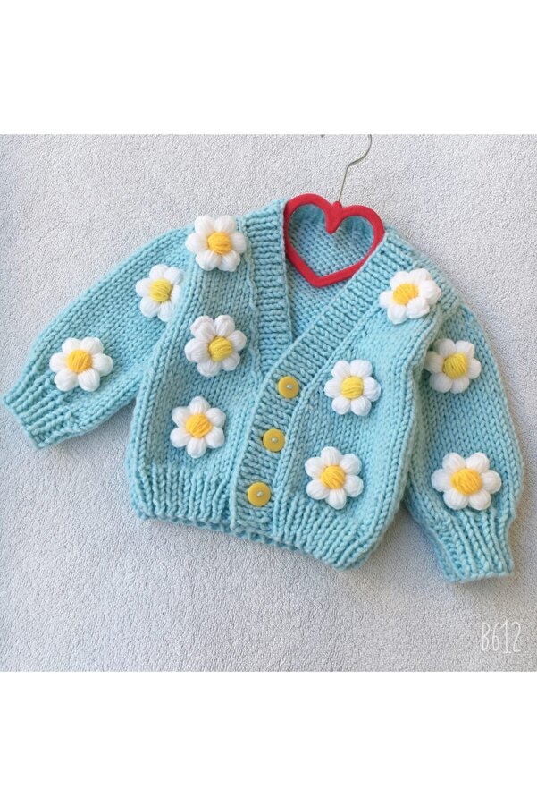 İzmirblanket Papatyalı El Örgüsü Crop Bebek Hırka fotoğrafı 1