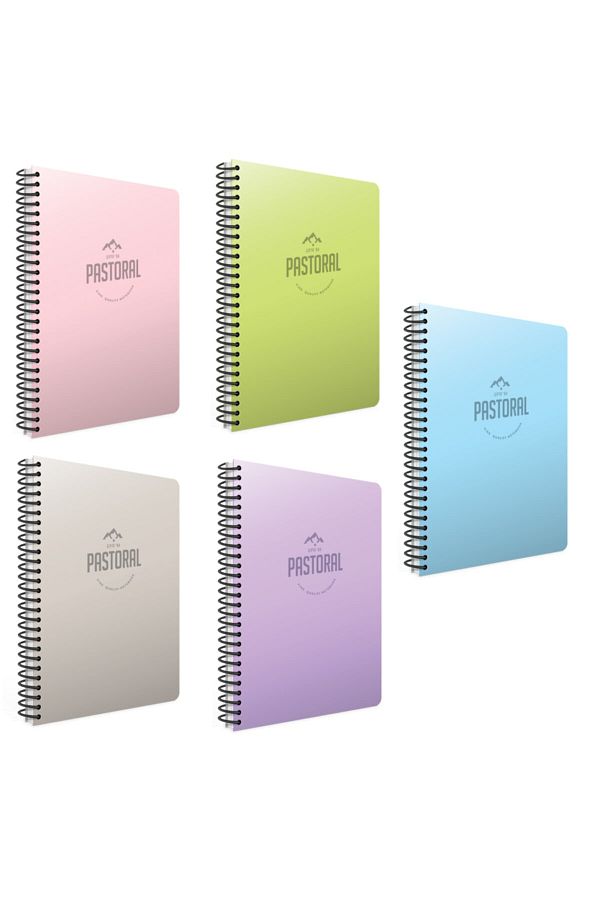 Gıpta-Pastoral Spiral A4 72 Sheets Pp (PLASTIC) Cover Notebook Set Unlined-plain (5 PCS) 1