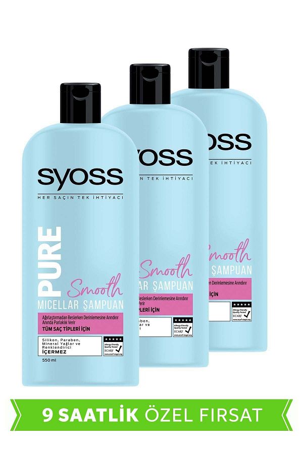 Syoss-550Ml X 3 Pcs Pure Smooth Micellar Shampoo 1