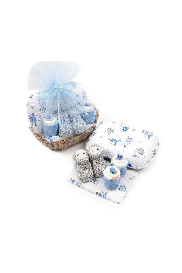 ESRARENGİZ HEDİYELER Hoş Geldin Erkek Bebek Hediye Sepeti (emzirme Yastığı-emzirme Önlüğü) Mavi