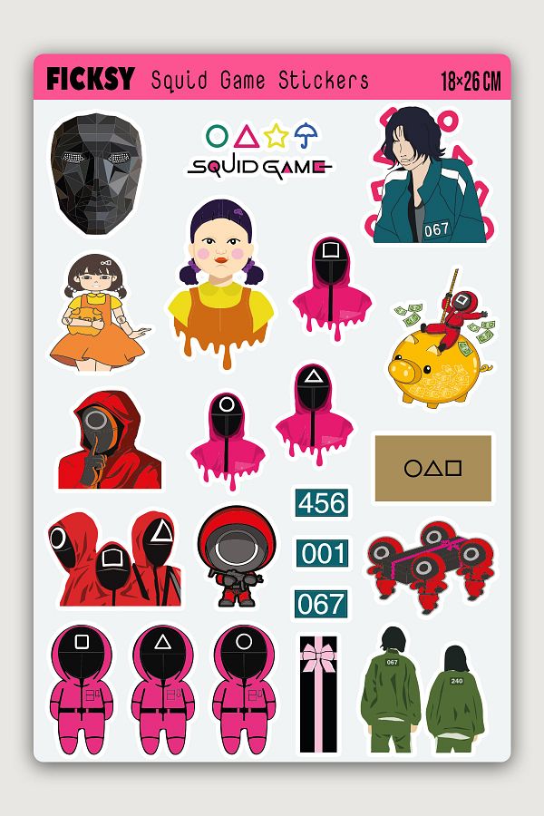 Ficksy-Squid Game Sticker Set - 22 Label Stickers 1
