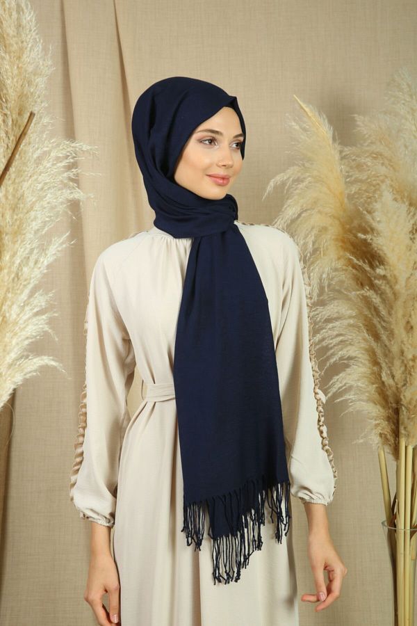 Naz İpek-Pashmina-Schal aus Baumwolle und Viskose, Marineblau, für Damen, 180 x 70 cm, mit Quasten, hohe Qualität, 150 g Pashmina 1