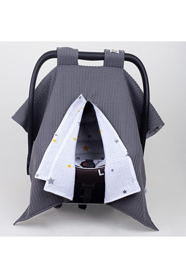 Bee collection Gri Örgü Pikeli ,yıldız Desen Puset Örtüsü-minderi