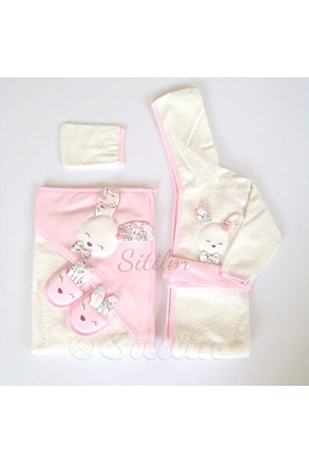 Gaye Kız Bebek Bornoz Seti Tavşan Havlu 0-3 Yaş P100826