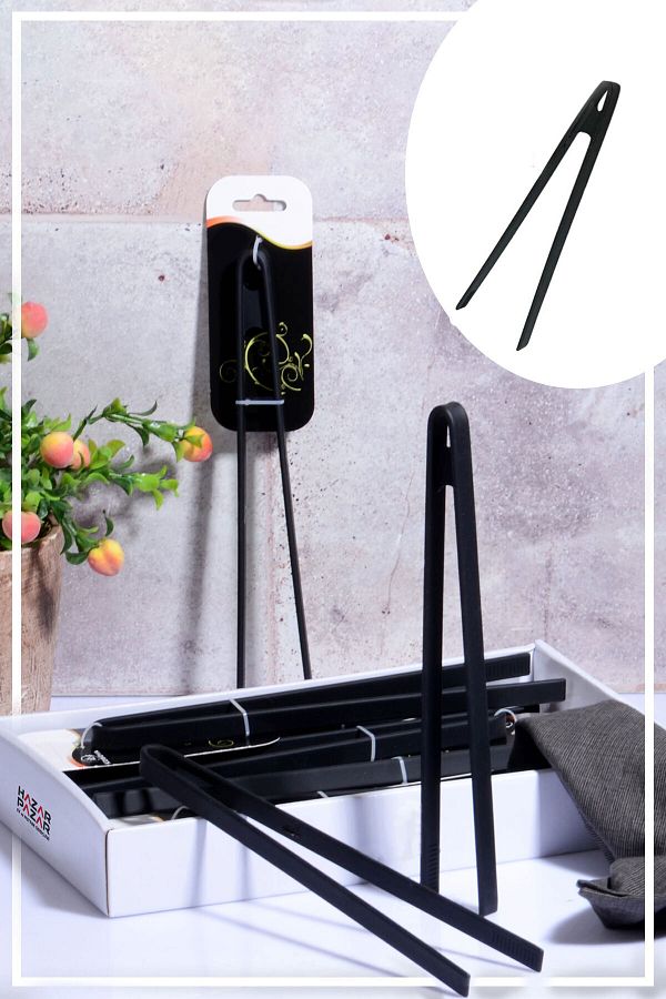 HAZARPAZAR-Silicone Handle Tongs - Black 1