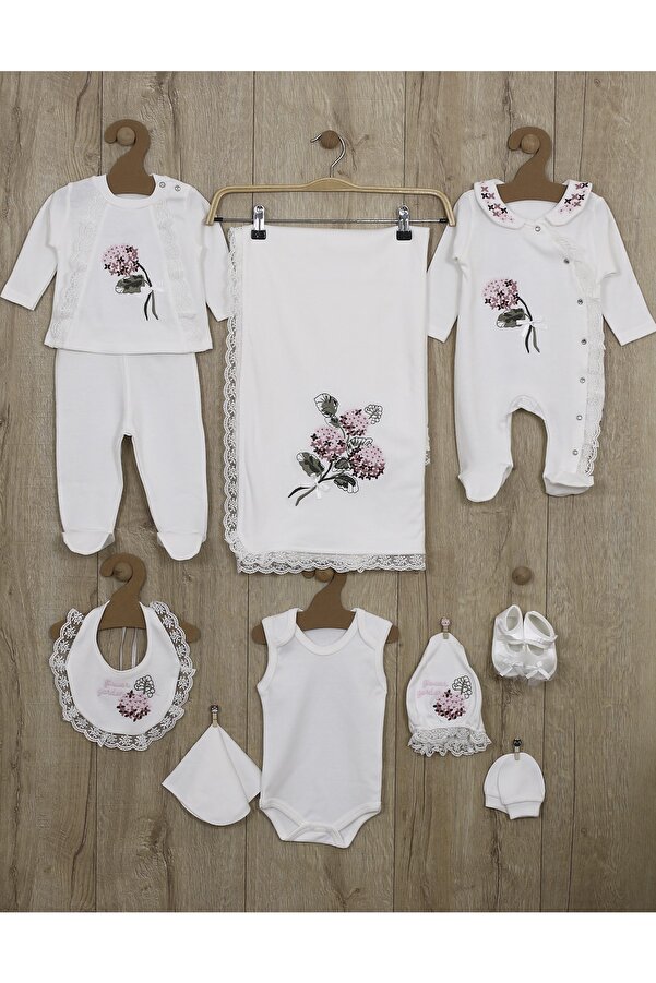 Melekpare Kız Bebek Hastane Çıkışı Natural Lüks Kanaviçeli Işlemeli Yenidoğan Zıbın Seti Bebek Hediyesi