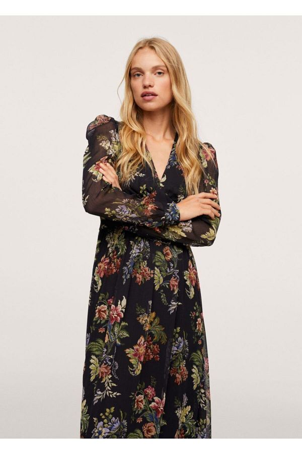 Mango black floral dress clearance