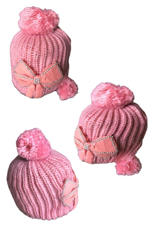 Hyd-Baby Girl Kids Pink Hat Beanie Handmade Comfortable Skin Friendly Pompom Beanie 1