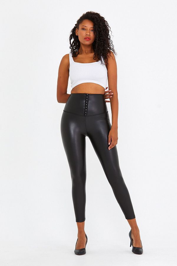 MRS.MODA Women s High Waist Cropped Leather Leggings Trendyol