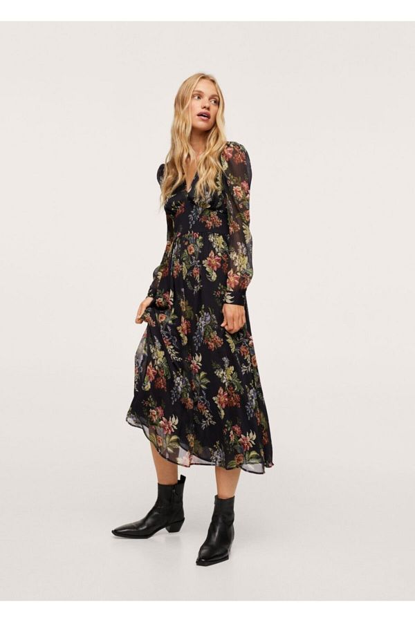 Mango black floral dress best sale
