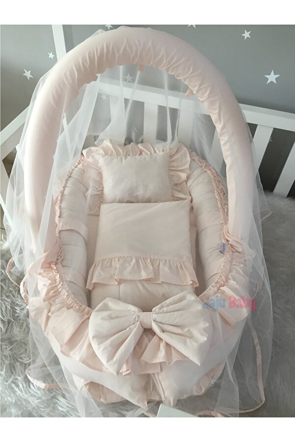 Jaju Baby Nest Somon Cibinlik Ve Oyuncak Askılı Lüx Tasarım Babynest Fırfırlı Anne Yanı Set