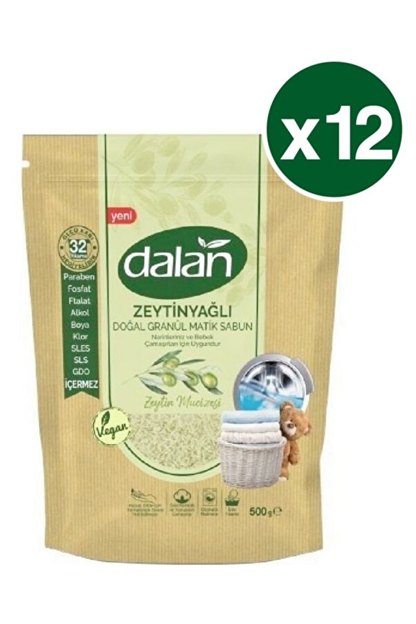 Dalan Doğal Zeytinyağlı Granül Sabun Bebek Deterjanı 500 Gr X 12 Adet