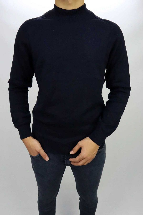 pooll park-Pool Park Navy Blue Half Fisherman Men's Knitwear 1
