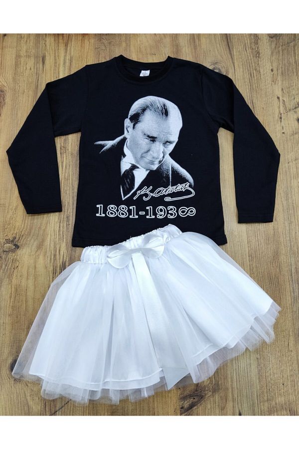 Cello mello Girl s Long Sleeve Show Combination Ataturk T Shirt white Tulle Skirt Trendyol